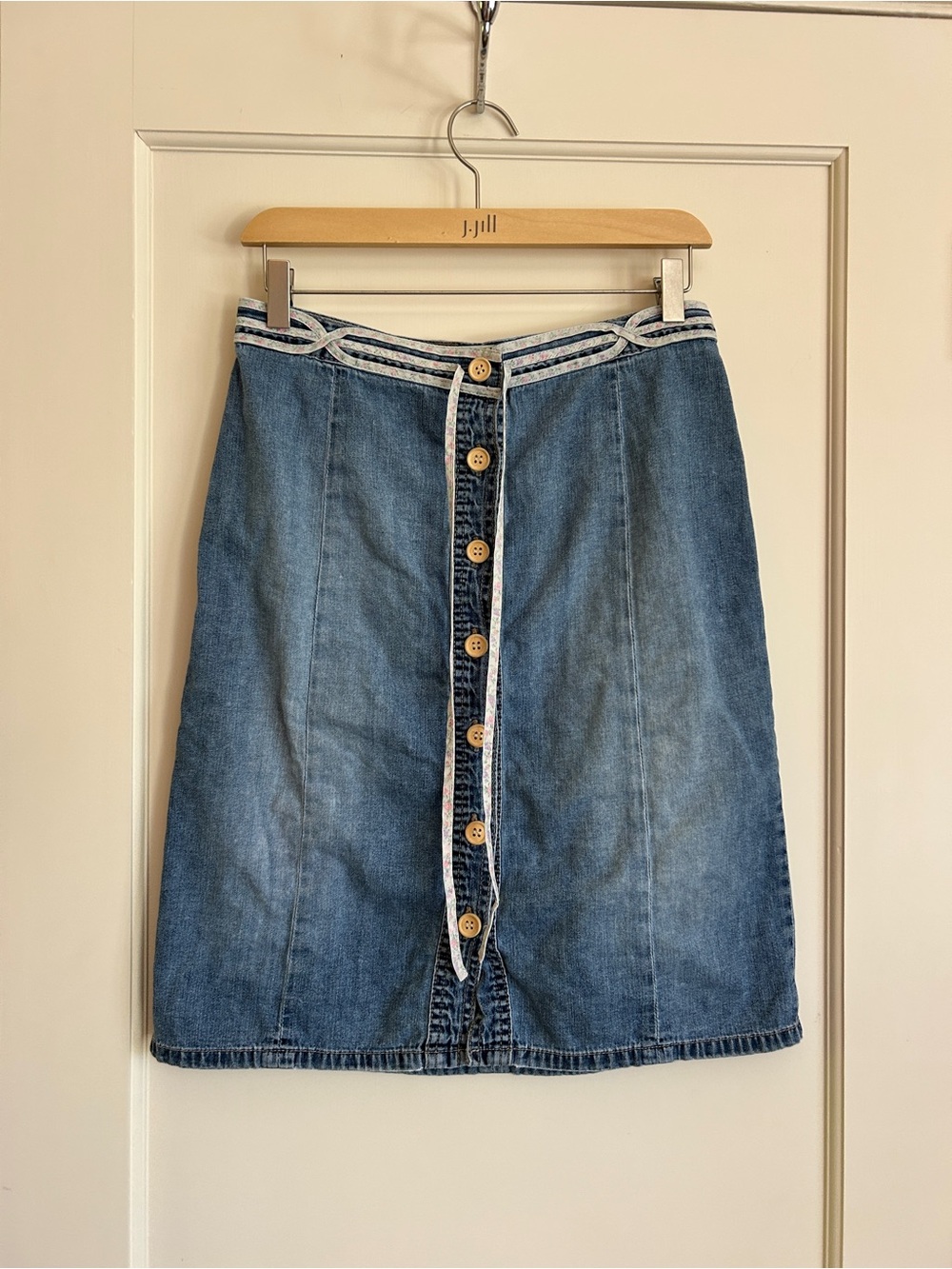 Jill Stuart Blue Denim Button-Front A-Line Skirt